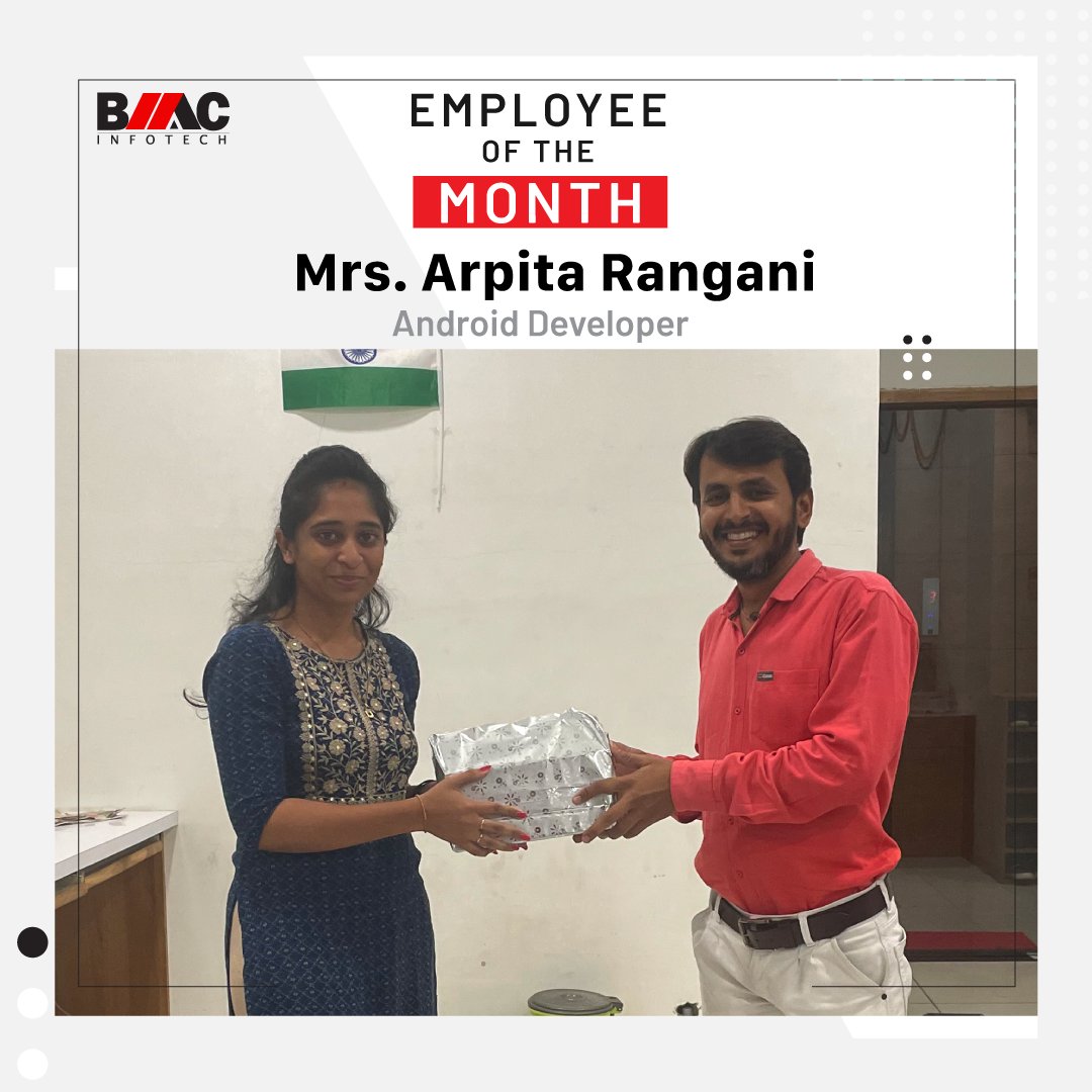 bmacinfotech's tweet photo. We are thrilled to announce Arpita Rangani as our Employee of the Month at BMAC Infotech! Arpita has shown tremendous Initiative, Innovation, Teamwork, and has made a significant impact on our organization. Keep up the great work!

#leadership #innovation #bmacinfotech #rajkot https://t.co/oMeHWhZ7xB