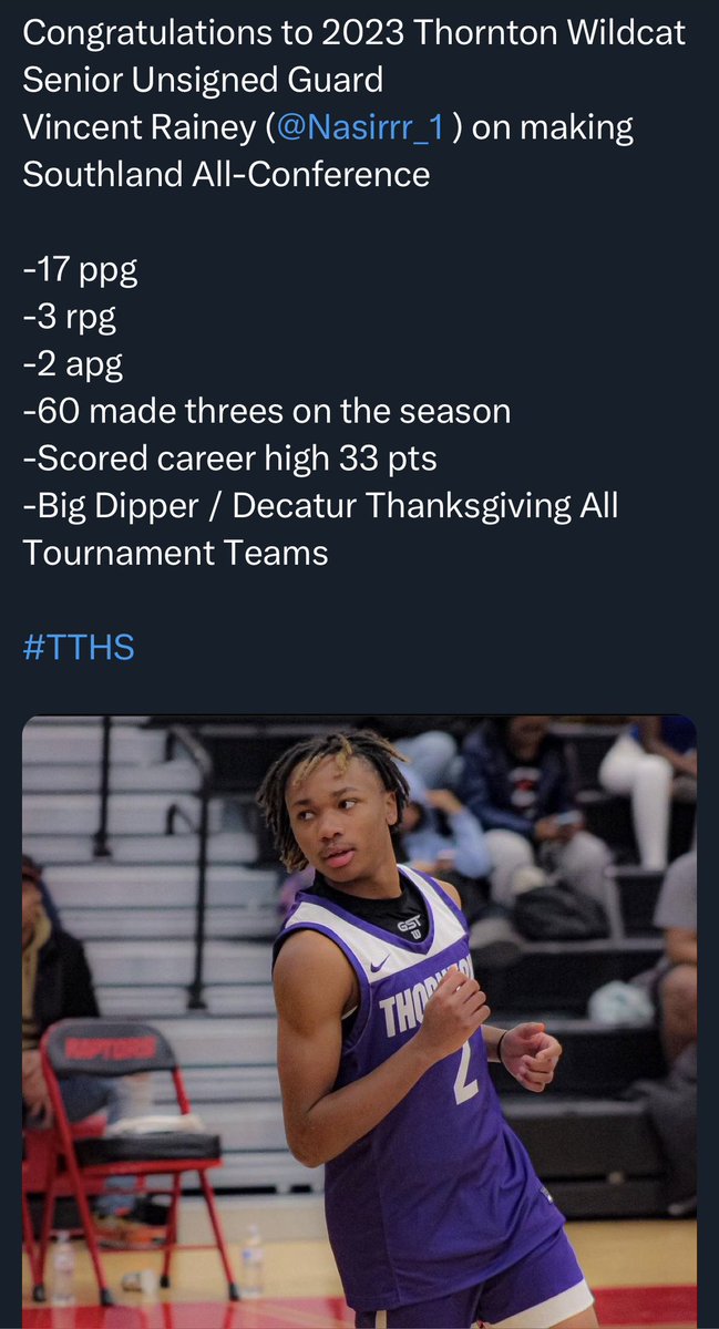 Thornton Township HS Boys Basketball 🏀 (@thorntonbball) on Twitter photo Be sure to check out unsigned Thornton Wildcat 2023 Guard
Vincent Rainey Jr. (<a href="/Nasirrr_1/">“Vinny”</a> ) invited to participate in the “ChiTown Unsigned Senior Showcase”
(<a href="/chitownshowcase/">Chit🏀wn Sho👑case</a> /<a href="/XposureRuns/">XposureRuns</a> )
🗓️ 03/25/23
📍 167 N Green St Chicago, IL
#TTHS Be sure to check out unsigned Thornton Wildcat 2023 Guard
Vincent Rainey Jr. (<a href="/Nasirrr_1/">“Vinny”</a> ) invited to participate in the “ChiTown Unsigned Senior Showcase”
(<a href="/chitownshowcase/">Chit🏀wn Sho👑case</a> /<a href="/XposureRuns/">XposureRuns</a> )
🗓️ 03/25/23
📍 167 N Green St Chicago, IL
#TTHS