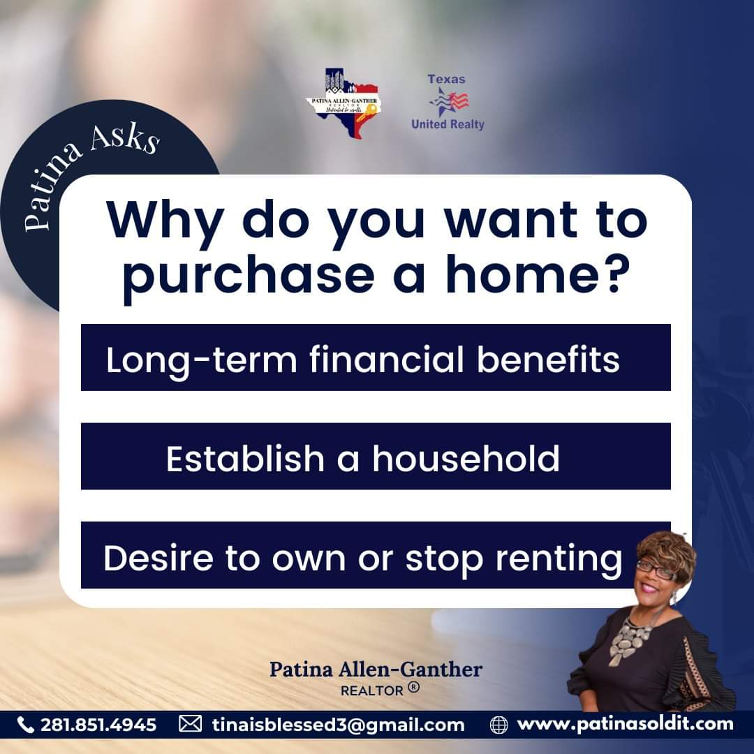 GantherPatina's tweet photo. #PatinaAsks
Why do you want to purchase a home?
Comment your answer below ⬇️
.
.
.
Patina Ganther | Realtor ®️
📞281-851-4945
📩tinaisblessed3@gmail.com
Texas United Realty
#houstonrealtor #trustedrealtor #texasrealestateagent #listingagent #buyersagent #leasingagent #houston https://t.co/EhrkTqy9vj