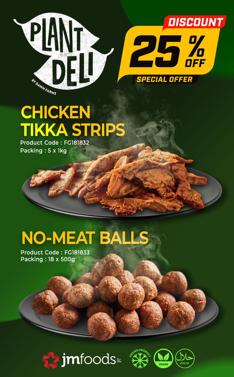 25% Special Discount on selected Plant Deli products! 🌱

For inquiries, feel free to contact us:
✉️sales@jmfoodgulf.com
📞04 883 8238

* Promo is valid until supplies last

#plantdeli #vegan #veganprotein #veganstrips #plantdelivegan #veganmeatballs #food #vegandistributor
