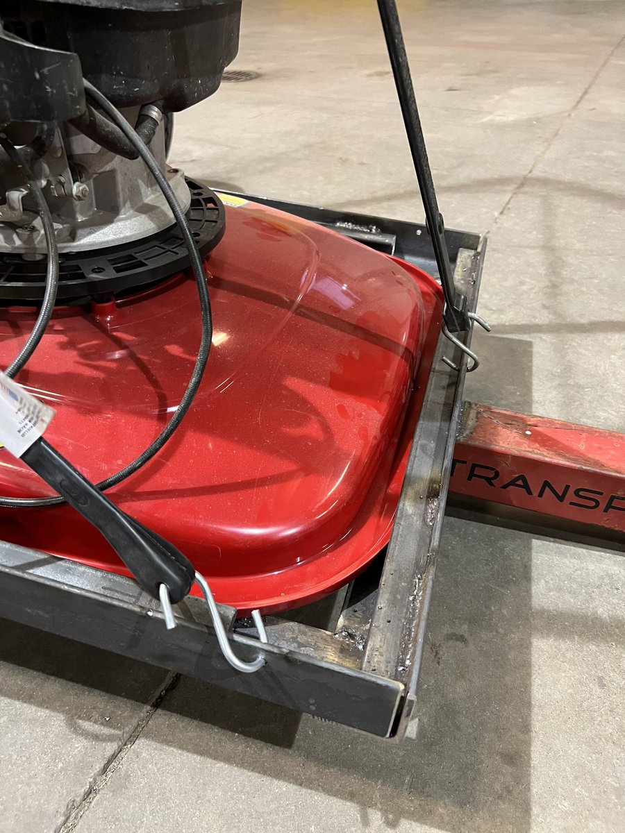 AdamV_801's tweet photo. After multiple broken fly mowers last season I made this custom Hoverpro 450 trailer out of a old trans pro 80. The only bungees required are to hold the handles. Thanks to @reelturftechs  for the support. Just needs some paint now! https://t.co/zKzCInEOCF