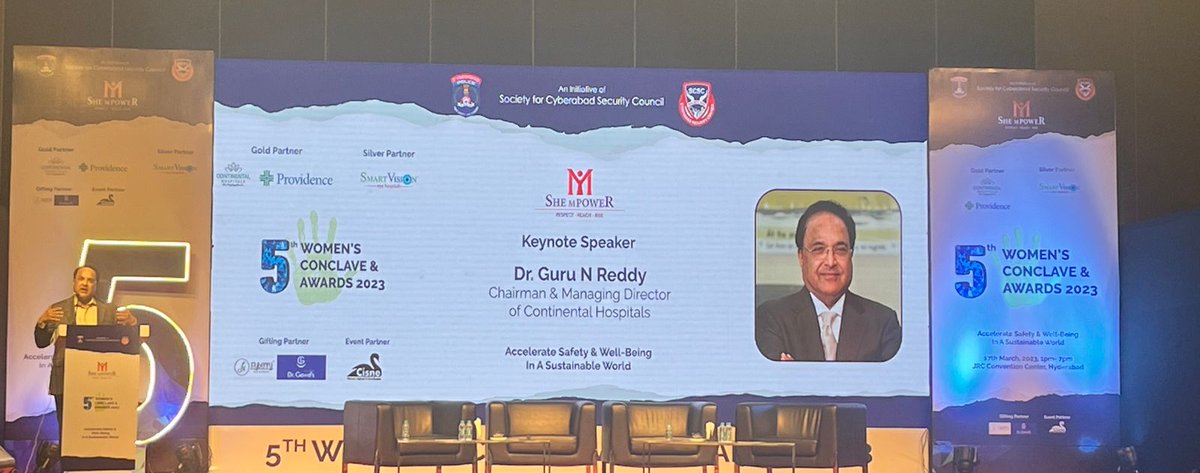 SCSC_Cyberabad's tweet photo. Dr. Gurunath Reddy addressed the audience at the 5th Women’s Conclave &amp; Awards Event, held at JRC Convention Center in Hyderabad.

#womensconclaveandawards2023 #Cyberabad #event #gurunathreddy #healthcare #healthandsafety
#SheMpower #SCSC https://t.co/r1JUCURpZ6