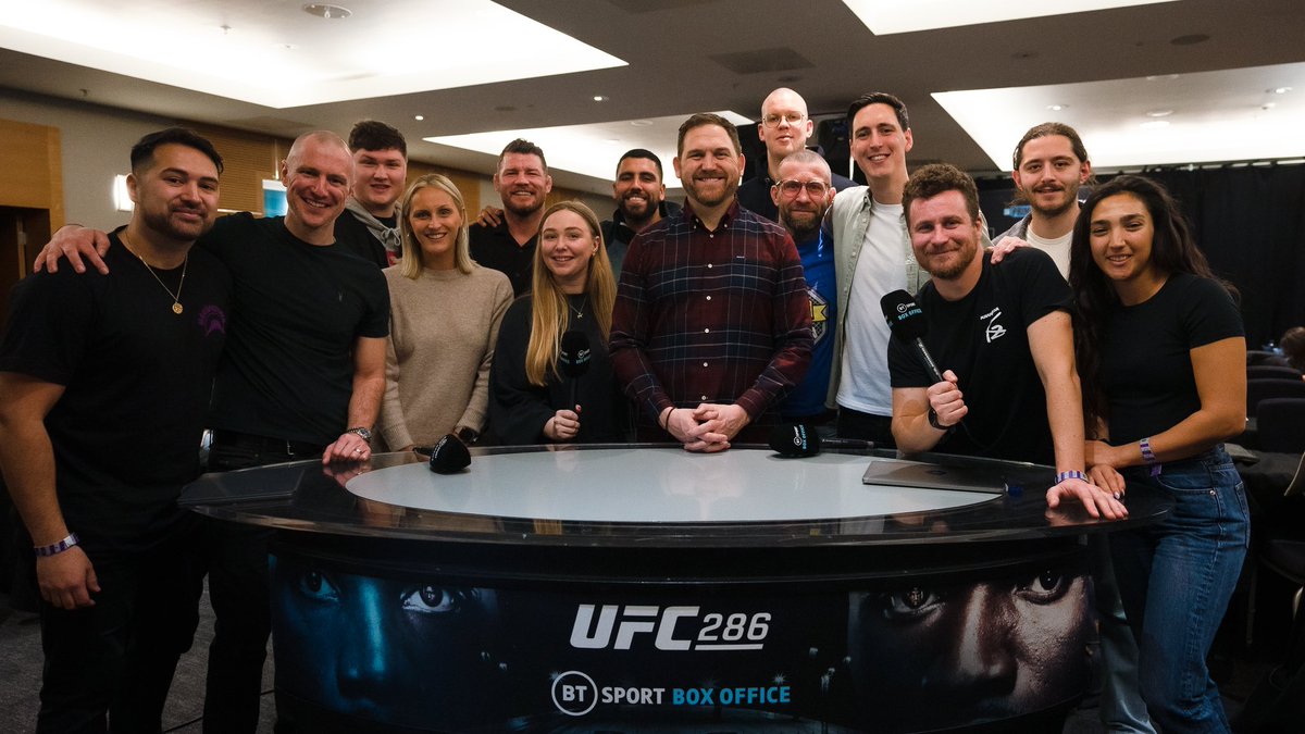MaxBentley1's tweet photo. Your @btsportufc squad 🤩 

Great fun as always on the live weigh-in show #UFC286 https://t.co/tl90pCzKzg
