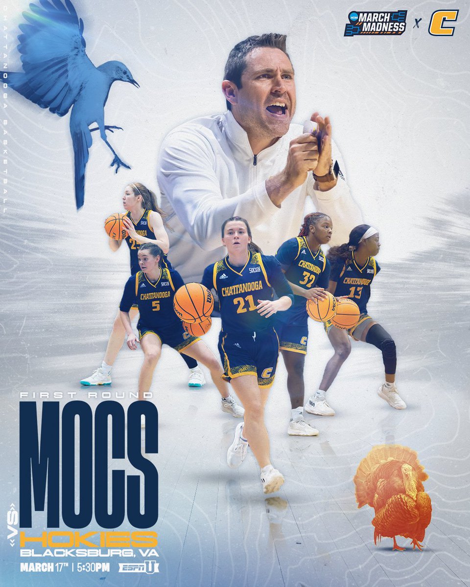 NCAA GAME DAY
First Round
Mocs 🆚 Va. Tech
📍 Blacksburg, Va.
🕠 5:30 p.m.
📺 es.pn/40a0Axu
📻 bit.ly/3n2lTTo
📊 bit.ly/40g7PEo
#GoMocs