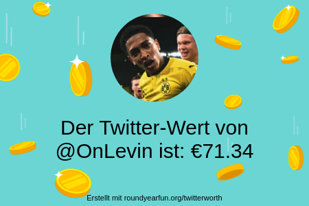 OnLevin's tweet photo. Mein Twitter-Wert ist: €71.34

Finde deins mit https://t.co/CdYMhHXV1L

⠀ https://t.co/fqBApz5b1f