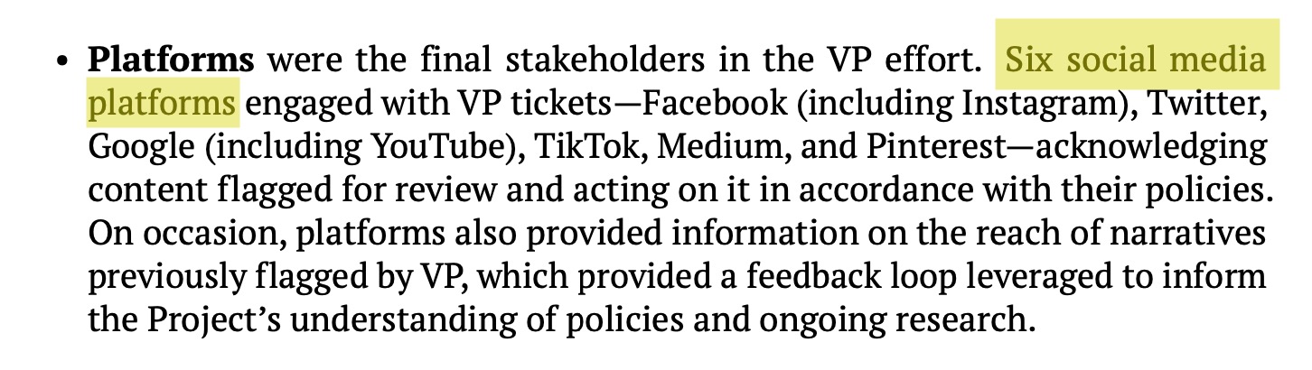 7.Though the Virality Project reviewed content on a mass scale for Twitter, Google/YouTube, Facebook
