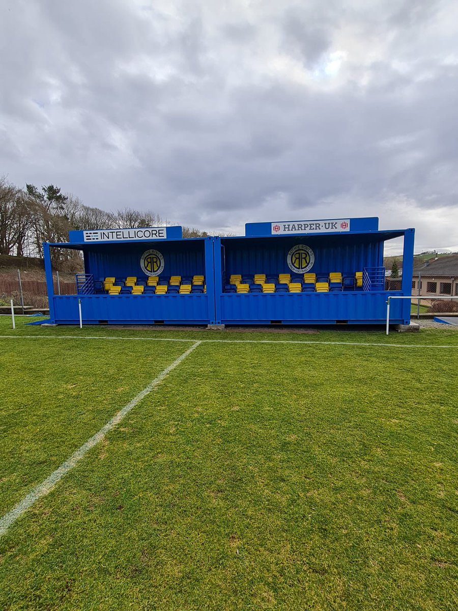 RothieRovers's tweet photo. 💛Stand Update💙
There’s been a lot of hard work this morning and we’re delighted with the safe arrival of both container stands!! We think they look great. A lot of thank you’s to go out, but we will do that separately. #monihrovers https://t.co/naWyNStILo