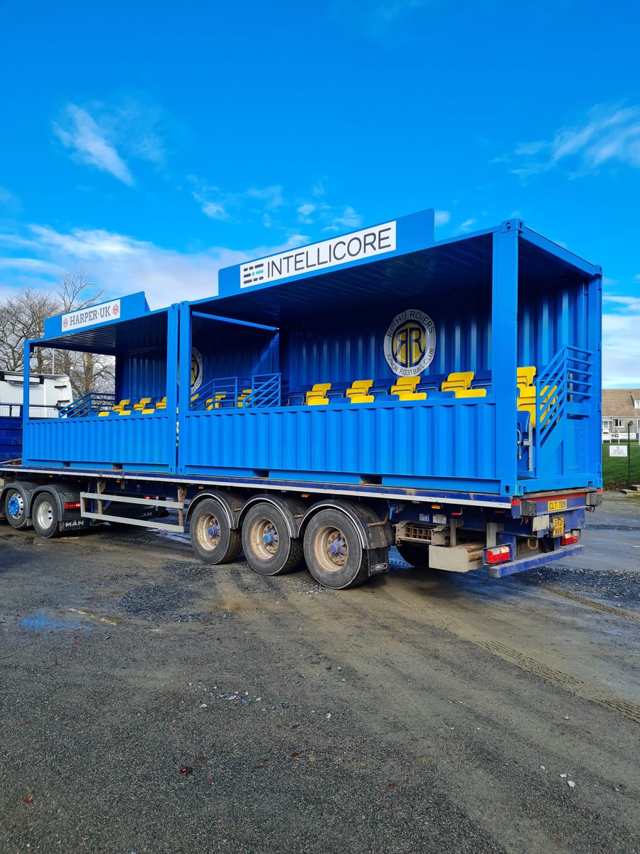 RothieRovers's tweet photo. 💛Stand Update💙
There’s been a lot of hard work this morning and we’re delighted with the safe arrival of both container stands!! We think they look great. A lot of thank you’s to go out, but we will do that separately. #monihrovers https://t.co/naWyNStILo