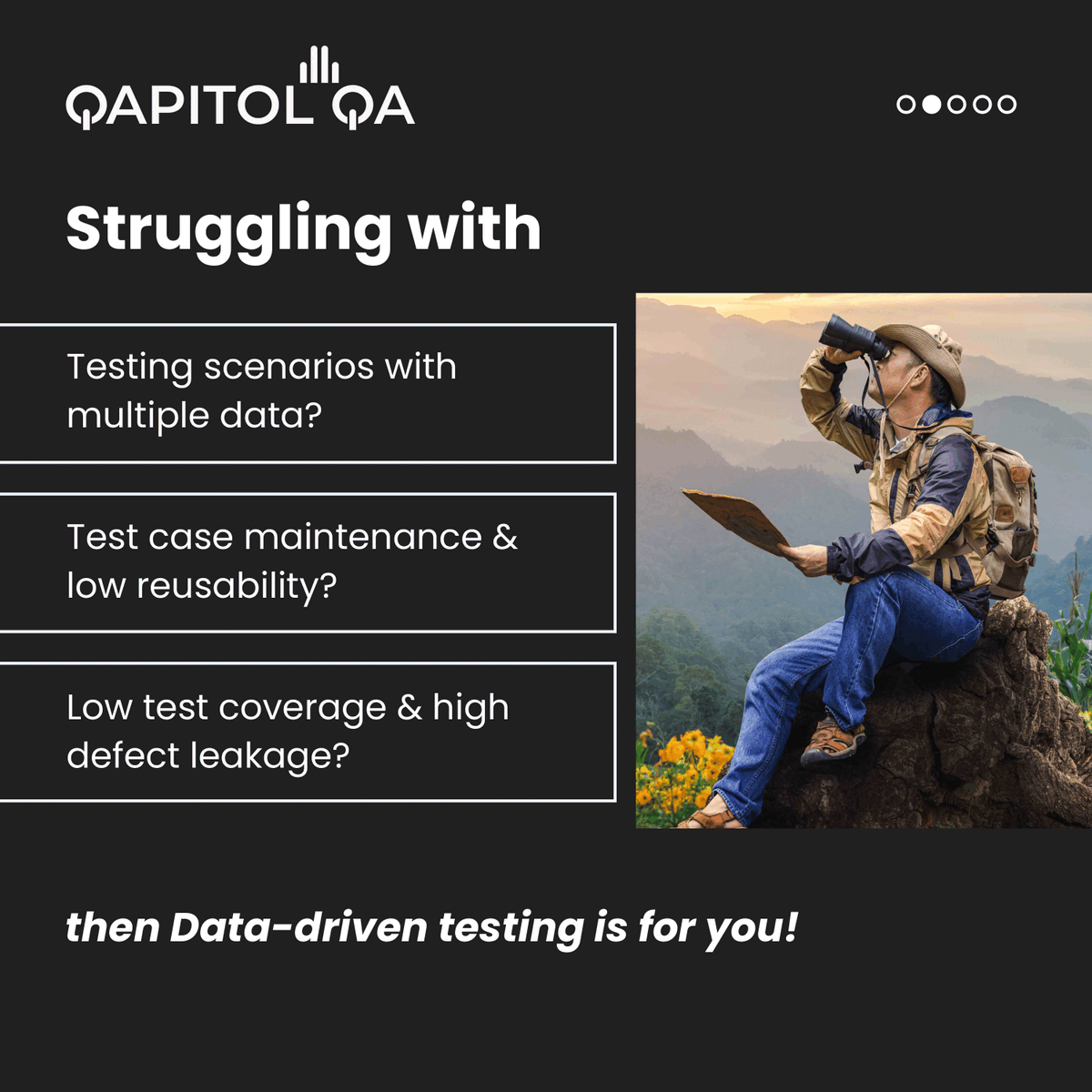 qapitol's tweet image. Still creating redundant test scripts for different input data?
It's time, you switched to data driven testing which allows you to use the same script for different sets of input data.
let this carousel be your guide.
#datadriven #datadriventesting #Qapitol