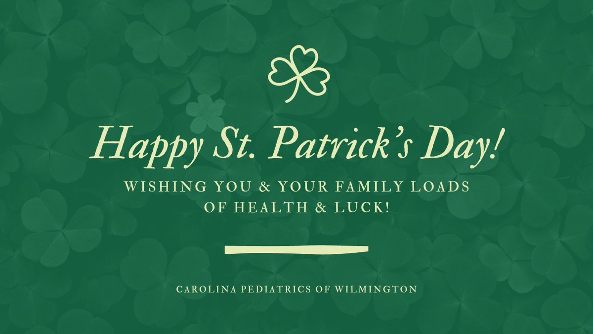 Happy St. Patty's Day, everyone! 🍀 Our team feels so very LUCKY to be supported by so many awesome patients and staff. 

#stpatricksday #lucky #luckoftheirish #stpattysday #appreciationpost #carolinapediatrics #carolinapedswilm #wilmingtonnc #pediatrics #childhealth #healthcare
