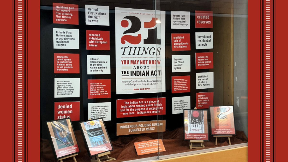 OPP_Indigenous's tweet photo. IPB suggested reads are on display at OPP General Headquarters! As an act towards #TruthAndReconciliation, we encourage OPP members and the public to read books by #IndigenousAuthors and on current/historical issues affecting Indigenous communities. #21Things https://t.co/G3CWRJfume