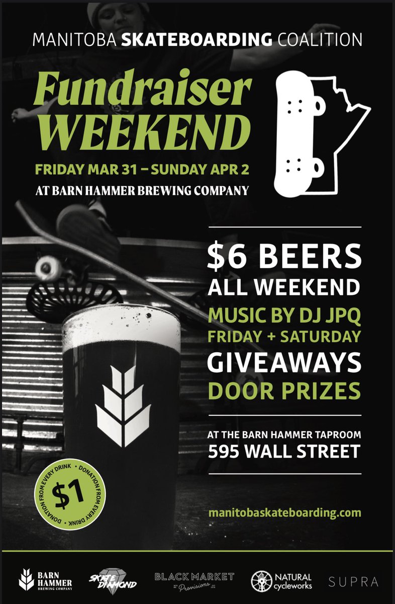 mbskateboard's tweet photo. We're so excited for Fundraiser Weekend at Barn Hammer Brewing Company! 🍻 #wpg #fundraiser https://t.co/YcRcIrDIcI