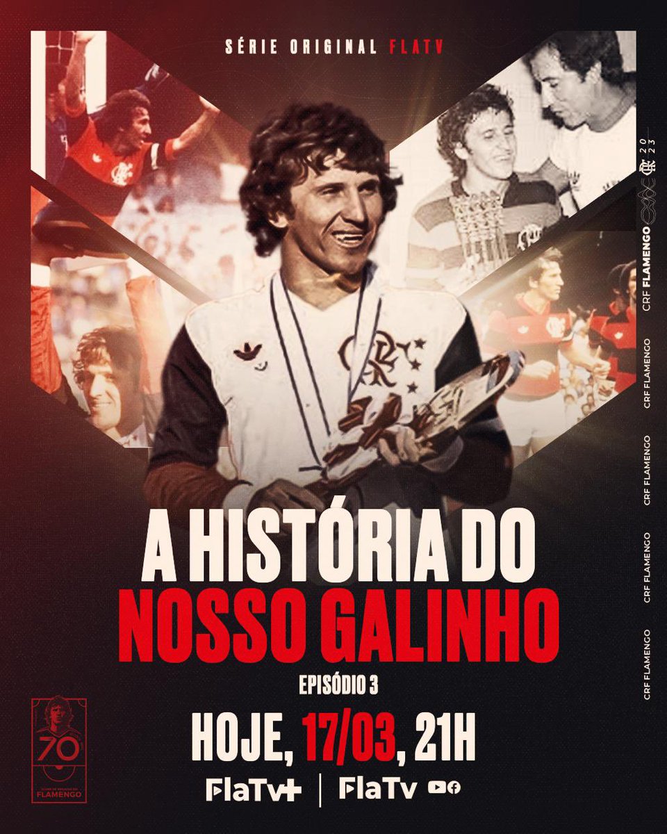 Flamengo's tweet photo. Fique ligado na FlaTV! 

HOJE, às 21h, tem o terceiro episódio da série especial em homenagem ao Rei 👑 Zico! Vamos juntos nessa! 

#CRF #Zico70 https://t.co/22U1mYZrvc
