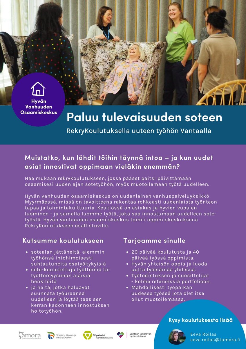 eevaroilas's tweet photo. Tuu meidän kanssa tekemään muutosta ja luomaan uutta työtä! Rekrykoulutuksen viimeiset paikat täytetään NYT! https://t.co/Suo7n8tOAp
