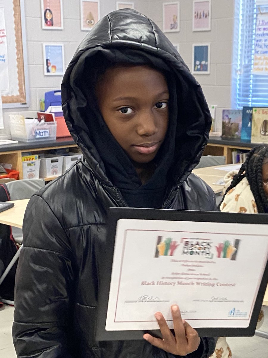 LisaGraceRelay's tweet photo. Celebrating our gifted 3rd grade scholars for their excellence in writing by recognizing their participation in the BCPS Black History Month essay contest!  Bravo to Relay’s own Dylan and Eleanor!  👏🏻 @BaltCoPS @Relay_BCPS Presented by Meadow, Principal for the hour @parknrelay https://t.co/l8I0lPxPIs