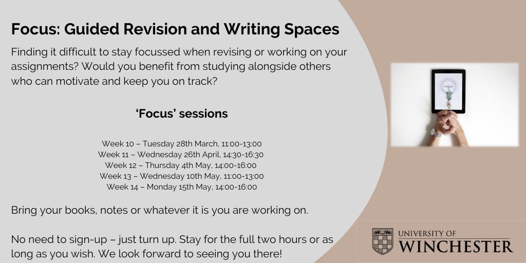 A reminder that our Focus Guided Revision and Writing Spaces are coming soon!  Message us or check out SkillsNet or our intranet pages for more details.