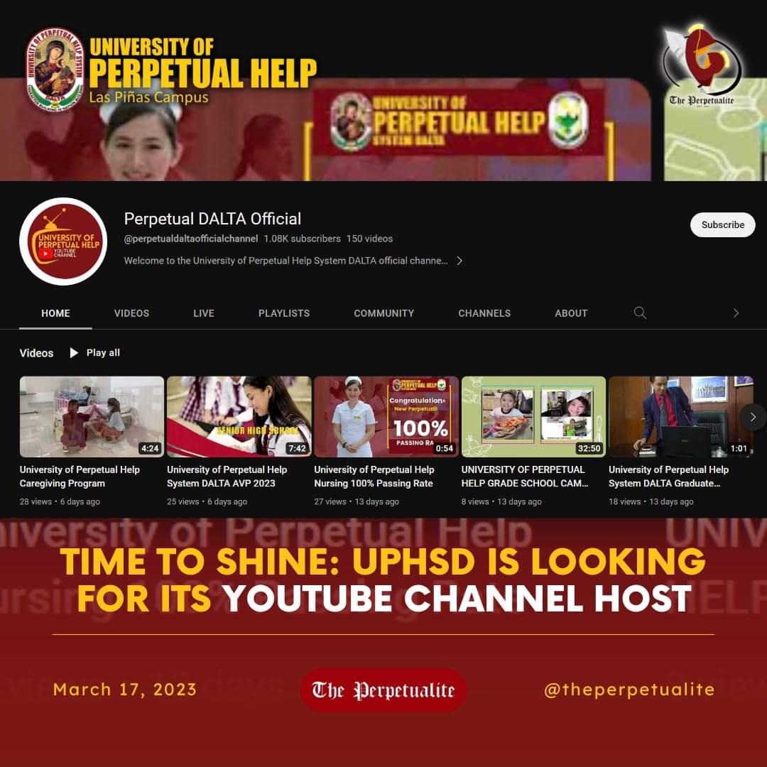thePERPETUALITE's tweet photo. It’s showtime, Perpetualites!

The University of Perpetual Help System DALTA is searching for 2-3 participants/auditionees from each college, capable of hosting the Perpetual YouTube Channel. This channel will be dedicated to discussing the uniqueness of each department. https://t.co/0TJXBIX9bZ