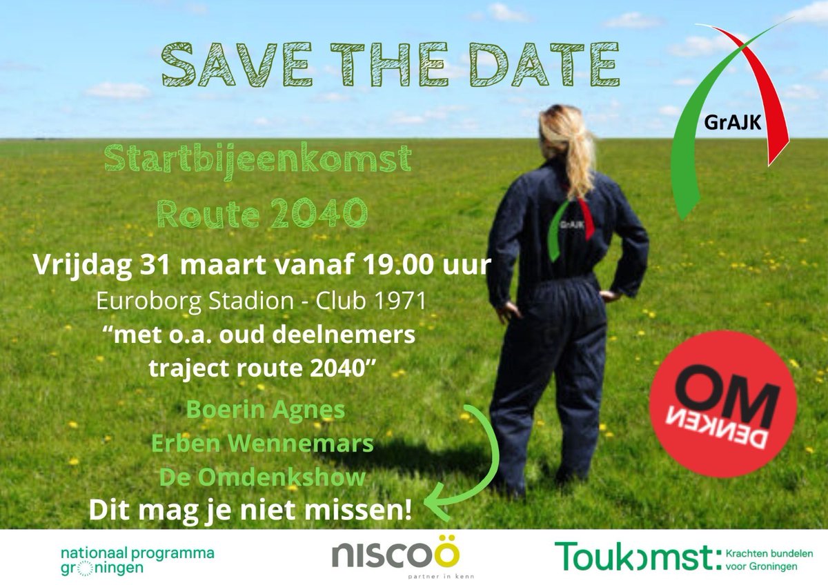 De 2e Startbijeenkomst van project Route2040 is vrijdag 31 maart 19.00uur <a href="/erbenwennemars/">Erben Wennemars</a> <a href="/Omdenken/">Omdenken</a> @boerinagnes <a href="/GrAJK/">GrAJK</a>