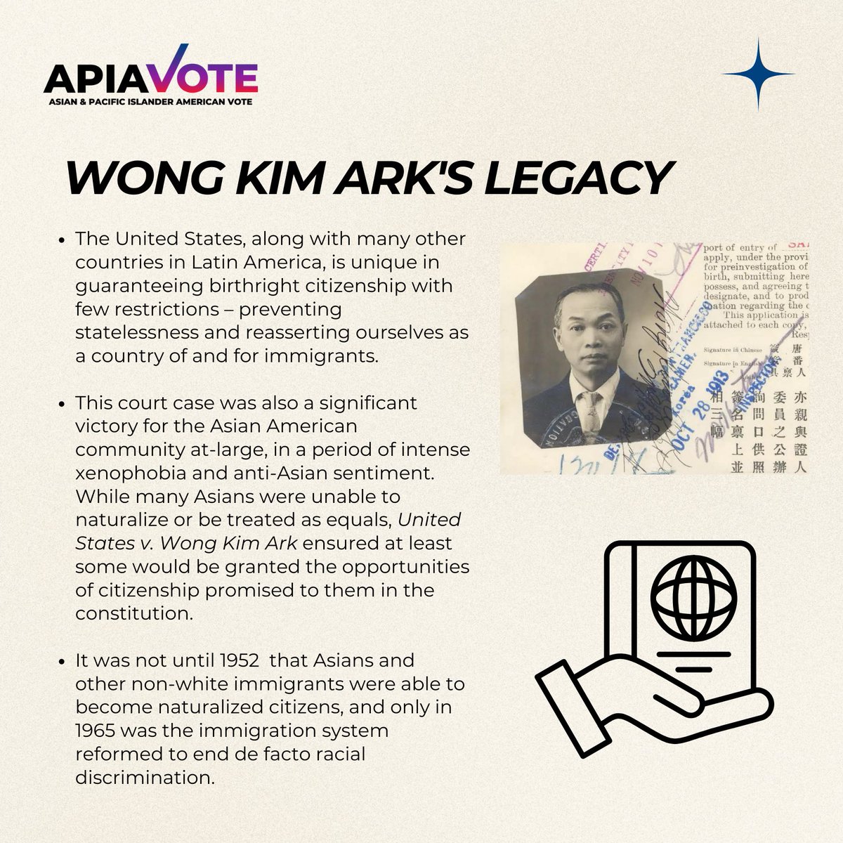 APIAVote's tweet photo. 125 years ago, SCOTUS settled once and for all that if you are born in the United States – you are in fact, a United States citizen. No matter your race or your parents' immigration status.

Learn more about United States v. Wong Kim Ark, and this historic anniversary: https://t.co/macKx0EWVL