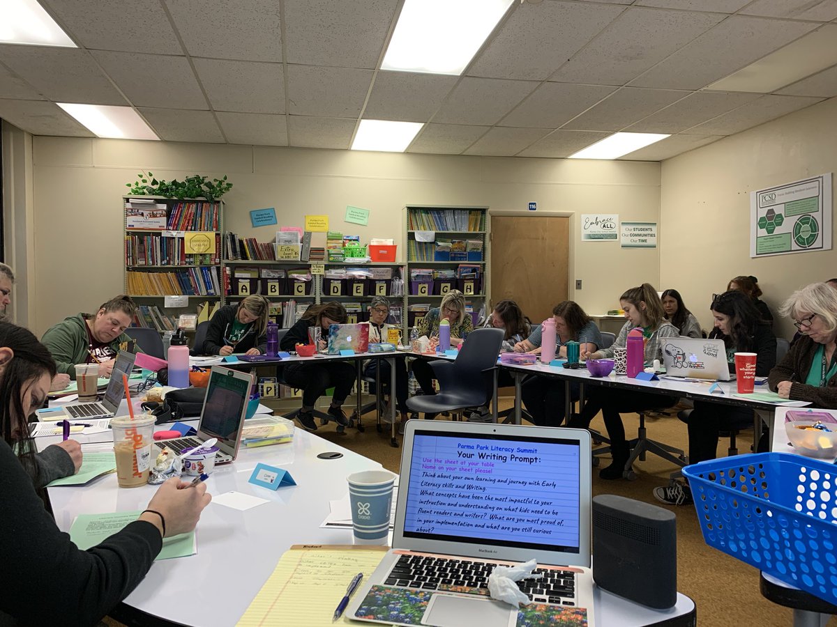 Parma Park teachers responding to a writing prompt reflecting on their Literacy learning journey in preparation of our Early Literacy summit!