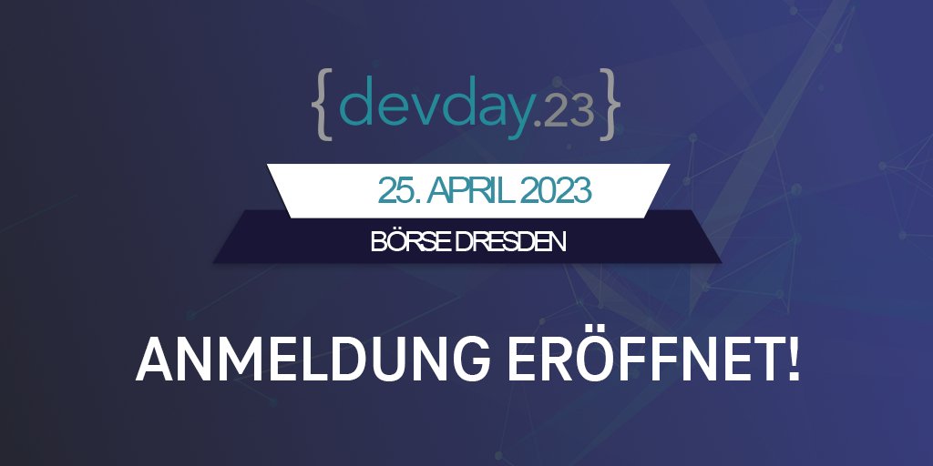 Endlich Schluss mit Warten – Die Anmeldung für den Dev Day 2023 ist geöffnet! 🙌

👉 Folge dem Link &amp; melde dich direkt an: ms.spr.ly/60435IC0c

📆 Übersicht der Sessions: ms.spr.ly/60445IC0Y

Wir freuen uns auf dich in #Dresden! 😊

#devdaydd