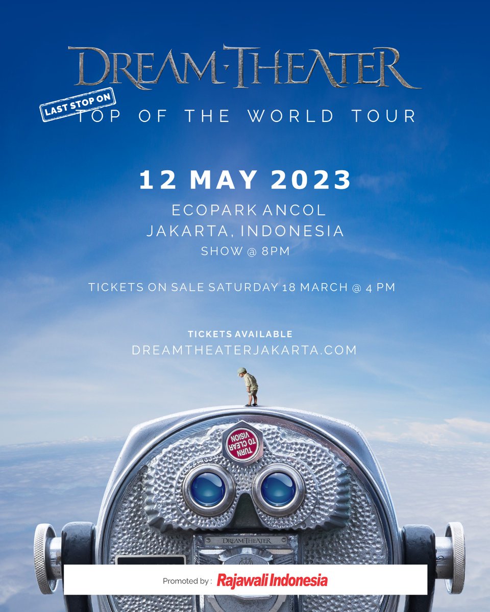 dreamtheaternet's tweet photo. Indonesia! 🇮🇩 We can't wait to return to Jakarta on May 12, 2023 for a huge show at EcoPark Ancol. Tickets are on sale Saturday March 18 at 4pm local time!

https://t.co/skrFHgXBDz

#DreamTheater #TopOfTheWorldTour https://t.co/KK3Axksn1u