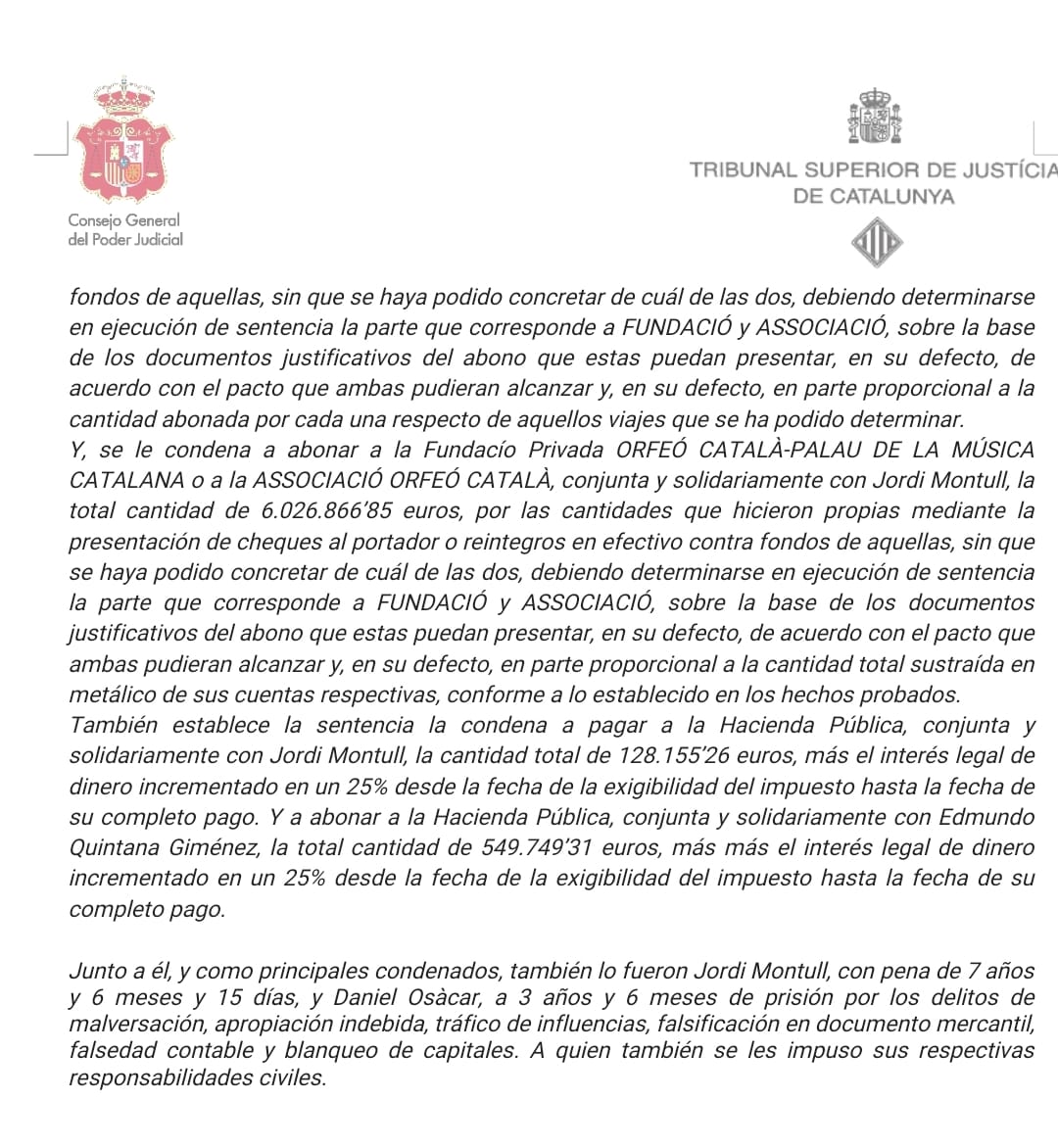 Palacios_Isabel's tweet photo. #CasoPalau El @tsj_cat informa que continúa la recuperación del dinero expoliado. Los perjudicados ya han recuperado 13 de los 26 millones. Y seguirá procediendo sobre los bienes de Félix Millet, muerto el miércoles | @rtvenoticies @rtvenoticias @telediario_tve https://t.co/g7WTTGet0B