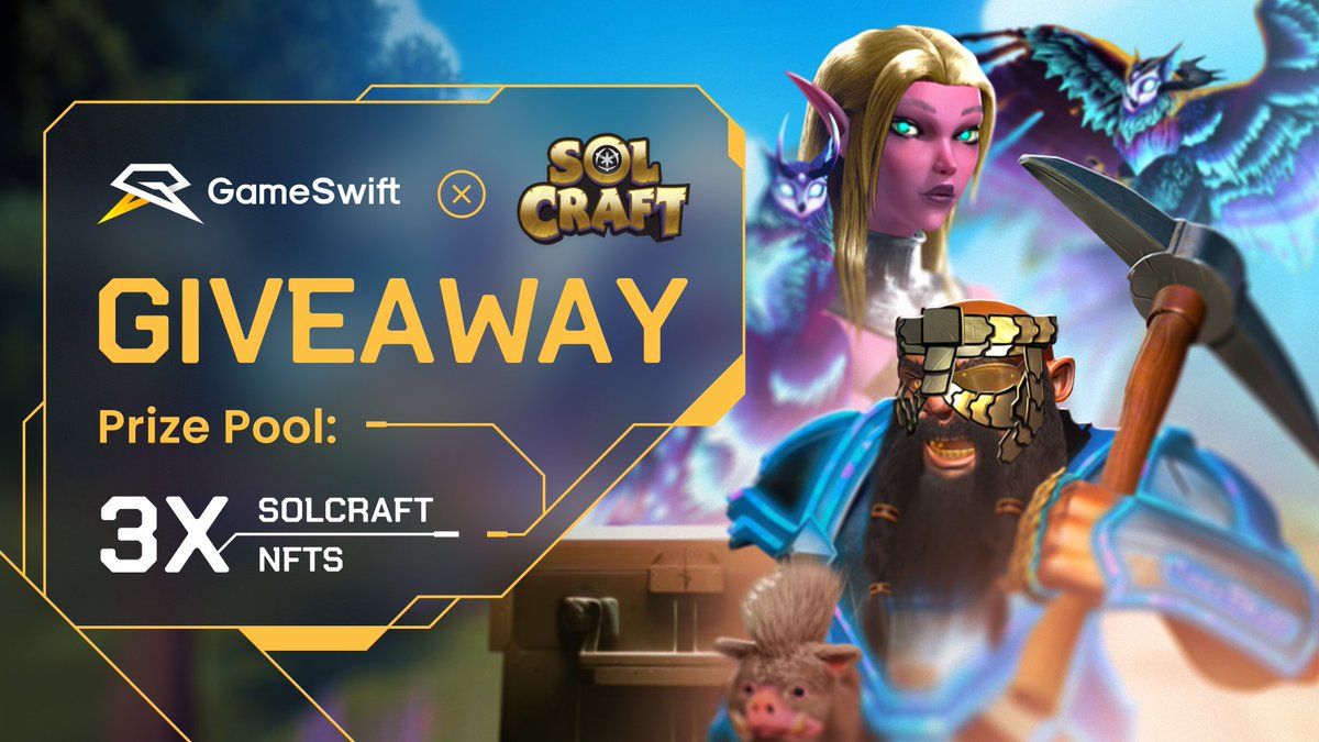 Come join our #Giveaway with <a href="/solcraftgame/">Solcraft</a> for a chance to win #NFTs! 🙌

🎁Prize pool: 3x Solcraft #NFTs for 3 winners

1️⃣Like + RT 
2️⃣Follow <a href="/GameSwift_io/">GameSwift AI 🎮</a> and <a href="/solcraftgame/">Solcraft</a>
3️⃣Join discord.gg/gameswift and discord.com/invite/solcraft

⏳Ends on Mar 20, 23:59 UTC