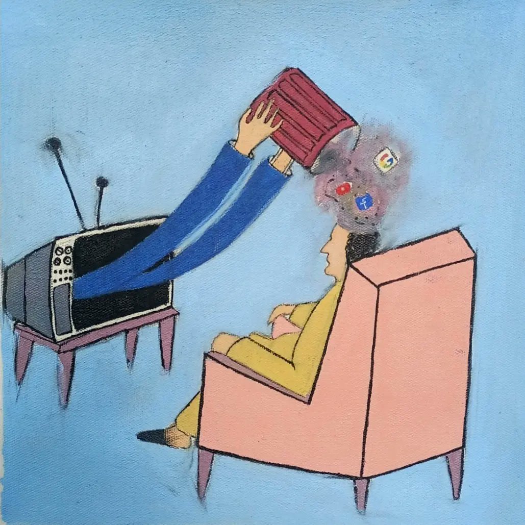 Title : Social Media

Description:
 This artwork based on the effect of social media on human mind. At somewhere social media helping us but if we deeply look into it, it's a matrix in which human is caught up and we become addicted to these social media platforms.

#nfts #nft