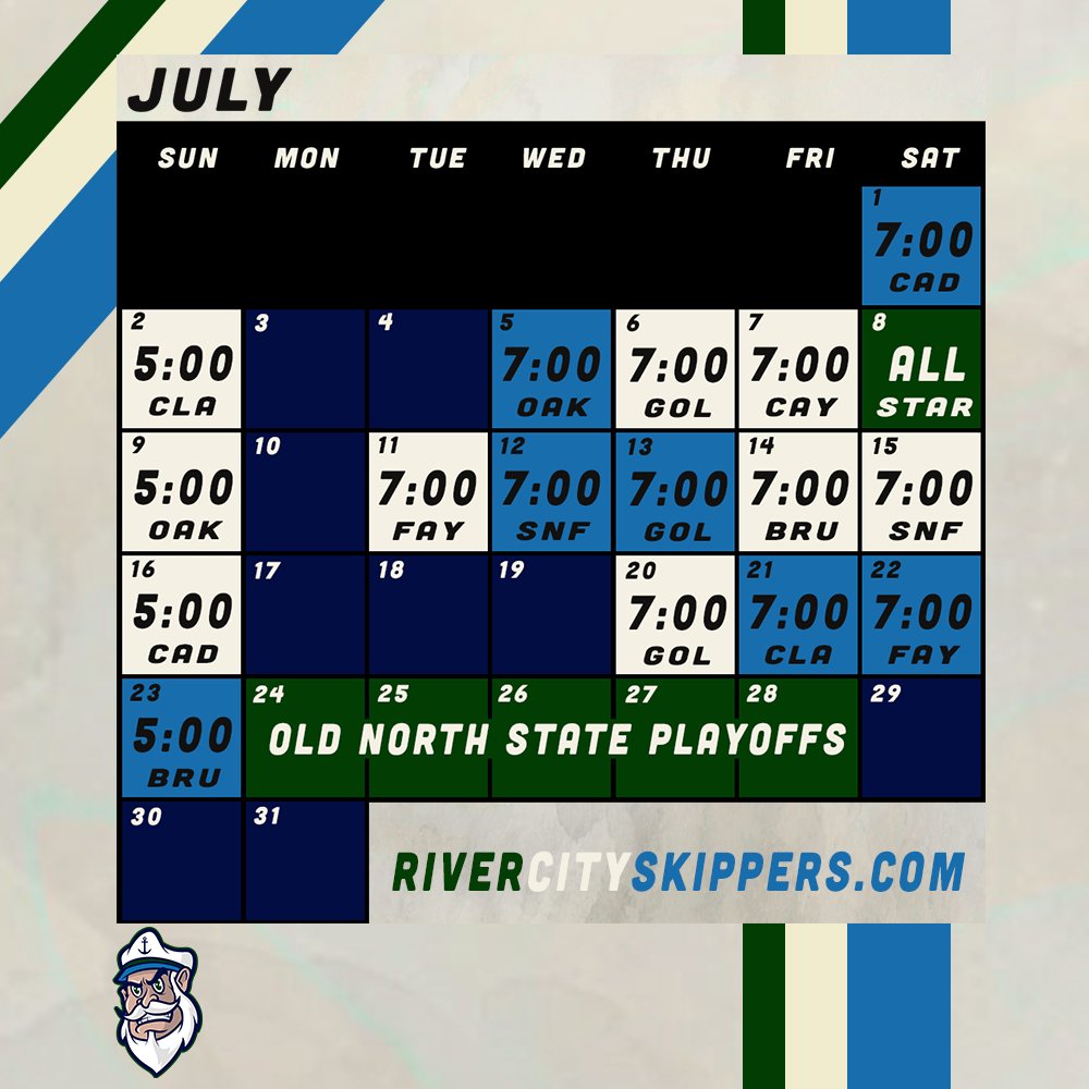 SkippersONSL's tweet photo. BREAKING NEWS!

The inaugural River City Skippers schedule has been finalized!

71 days until the home opener on May 27th!

Season and individual game tickets go on sale 3/24!

@ONSLBaseball @TDAsportsNENC @dailyadvance @WOBXNEWS @visitecity 

#BaseballintheHarbor #AnchorsDown https://t.co/ZznmoaYDLB