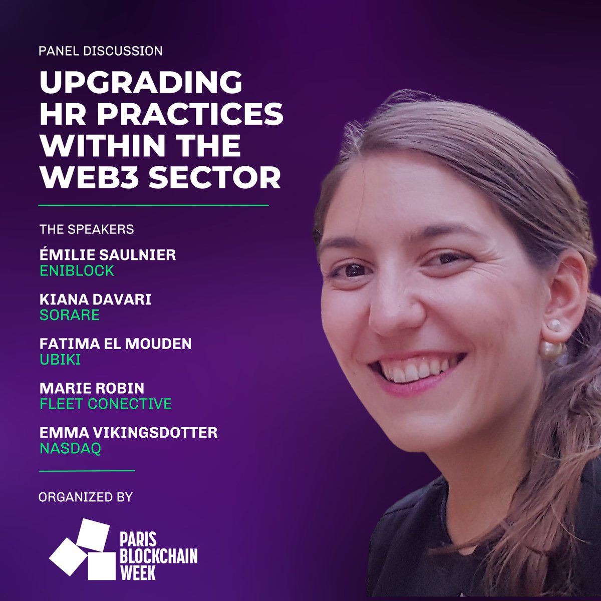 EniblockHQ's tweet photo. 🔥Our Head of People, @EmilieSAULNIER, will be speaking on a panel at @signalweek 2023. Joining distinguished speakers from @Sorare, #UBIKI, & @Nasdaq, the panel will discuss upgrading HR practices and recruitment processes in #Web3. Don't miss it! #PBW2023 #ALENI https://t.co/m6KZzZb350