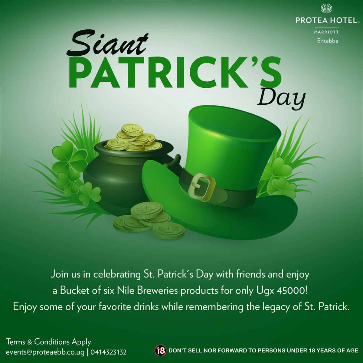 ProteaEntebbe's tweet photo. Join us tonight at Blue fowl bar in celebrating St. Patrick's Day with friends and enjoy a Bucket of six Nile Breweries products for only Ugx 45000!
Don't miss out on this opportunity to toast to the occasion with your loved ones.
#proteaentebbe #bluefowlbar #stpatricksday https://t.co/S9jRYfeZj8