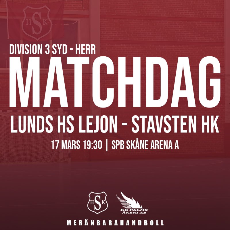 stavstenhk's tweet photo. MATCHDAG - ALLA TILL LUND

Idag spelar våra herrar på bortaplan mot Lunds HS Lejon! En tuff match väntar mot ett ungt och skolat lag.

Hoppas vi ses i Lund, killarna behöver allt stöd de kan få, avkast 19:30!

Dagens match presenteras i samarbete med KE Palms Åkeri. https://t.co/Jjm850X6DX