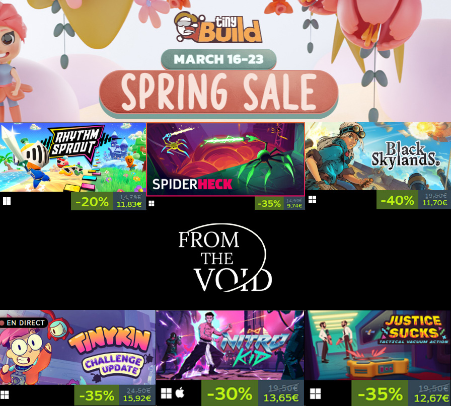 FromTvoid's tweet photo. Spring is officially coming on Steam! 🌸🌱
Friends at @tinyBuild are doing a big publisher sale, with games we loved localizing 🤍

Discover those beautiful titles now! 
https://t.co/9PsVz2c61b https://t.co/g6hiUaV82J