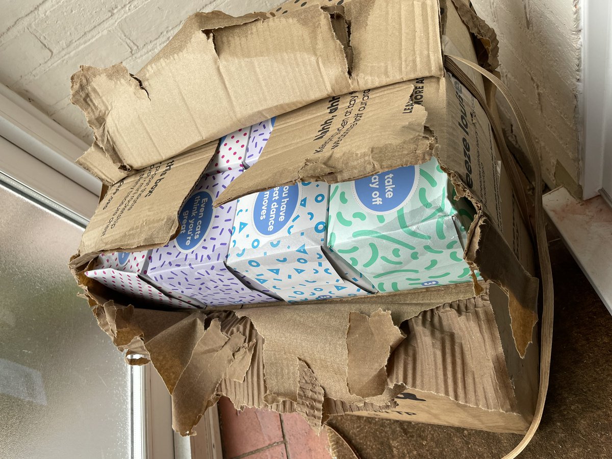 muminge's tweet photo. @WhoGivesACrapTP this is how my toilet paper was delivered just now. The toilet paper was ok but 4 of the boxes of tissues had water damage. Not quite sure how they got to be so wet?? https://t.co/AI4Xkx76r7
