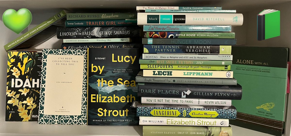 Not just because their covers are green… but because I’m so lucky to have read them. 💚☘️ #favoriteauthors #booksthatchangedhowiseetheworld #craftbooks #novels #poems #shortstories #essays #pubguides