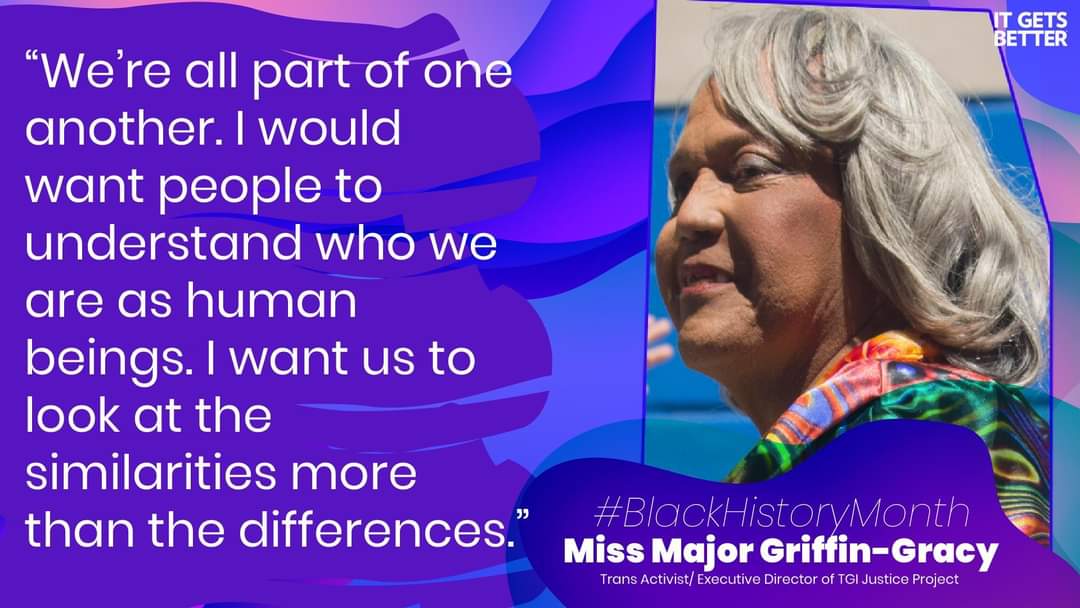 Miss Major Griffin-Gracy, often referred to as Miss Major, is a trans woman activist and community leader for transgender rights, with a particular focus on women of color. #WomensHistoryMonth #ServeToBeGreat
