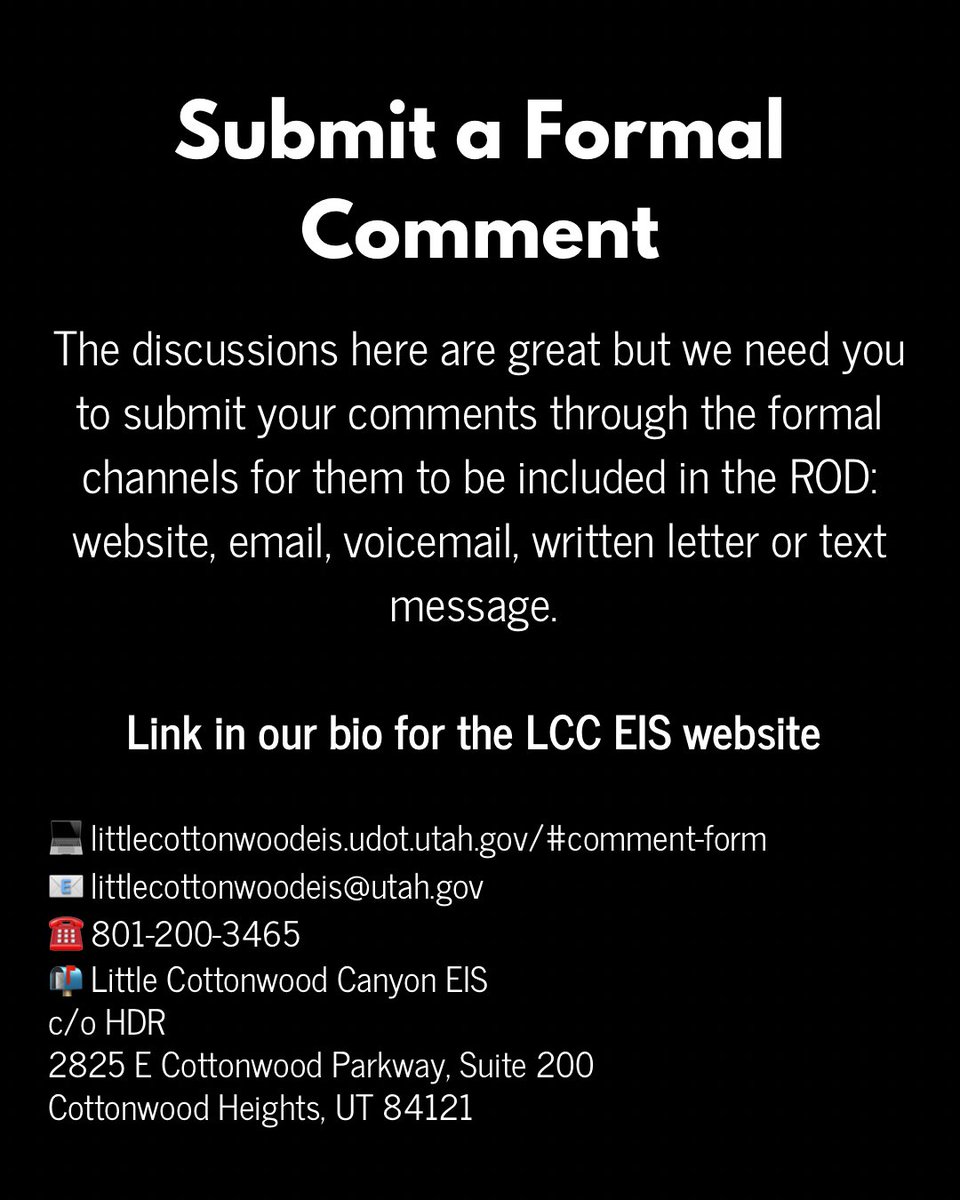 UDOTlcceis's tweet photo. #LCCEIS #SR210
Visit our website for more info and to make a comment. Please focus your comments on the information in the new reports, comments unrelated to the supplemental information reports will not be addressed in the Record of Decision (ROD). https://t.co/N8F0Lh6pt9