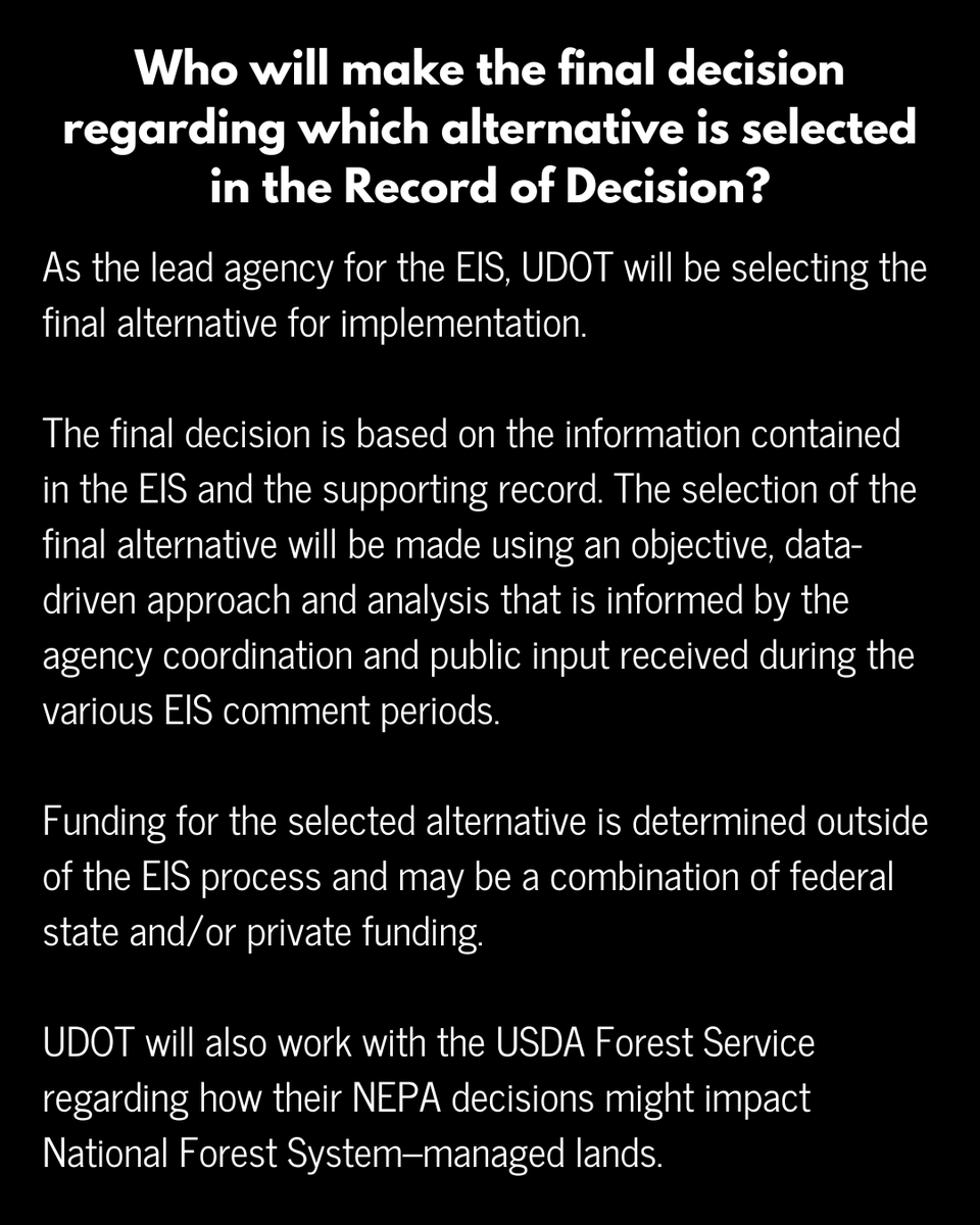 UDOTlcceis's tweet photo. #LCCEIS #SR210
Visit our website for more info and to make a comment. Please focus your comments on the information in the new reports, comments unrelated to the supplemental information reports will not be addressed in the Record of Decision (ROD). https://t.co/N8F0Lh6pt9