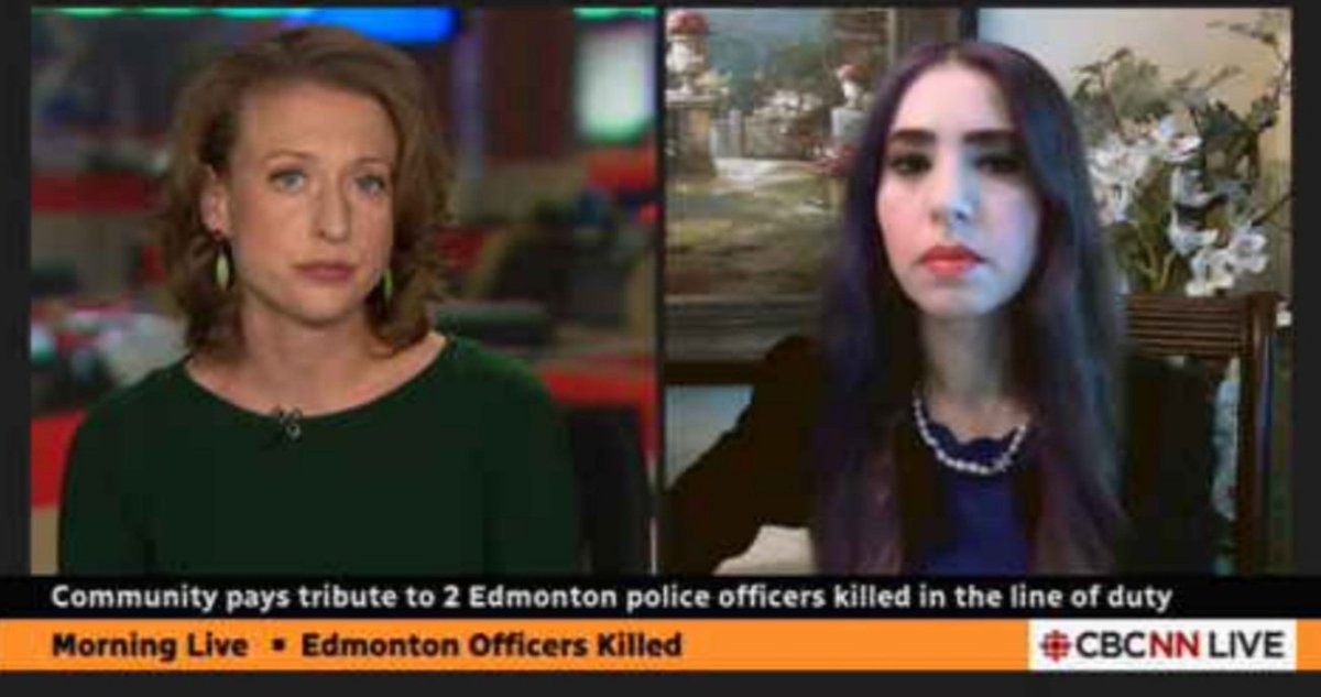 Heartfelt condolences to family <a href="/edmontonpolice/">Edmonton Police</a> officers, <a href="/DMMcFee/">Dale McFee</a> &amp; policing community. This morning <a href="/CBCTheNational/">CBC News: The National</a> I discussed Psychological Impact on police &amp; community, emotions to normalize, robust EPS peer led reintegration program &amp; importance of support <a href="/AFPAElliott/">Michael Elliott M.O.M</a>