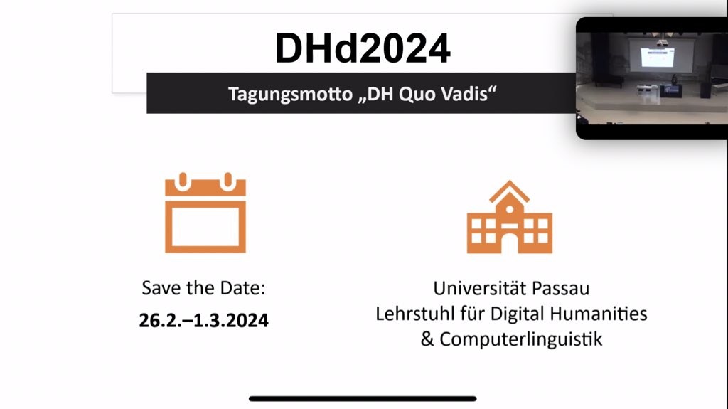 Save the date!🗓️#DHd2024 Konferenz findet vom 26.2.2024 bis 1.3.2024 in Passau statt! 🎉