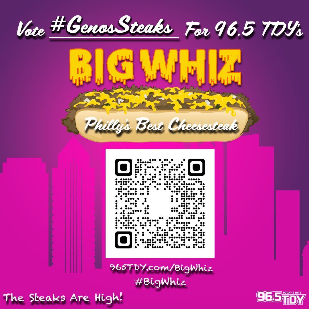 GenosSteaks's tweet photo. Thanks to you, we made it to round ✌️! 

Vote for #GenosSteaks as @965TDY’s #BigWhiz online, or by including “I #followed @965TDY and vote for #GenosSteaks for #BigWhiz” on Facebook, Twitter and Instagram https://t.co/rg5bAxMToV