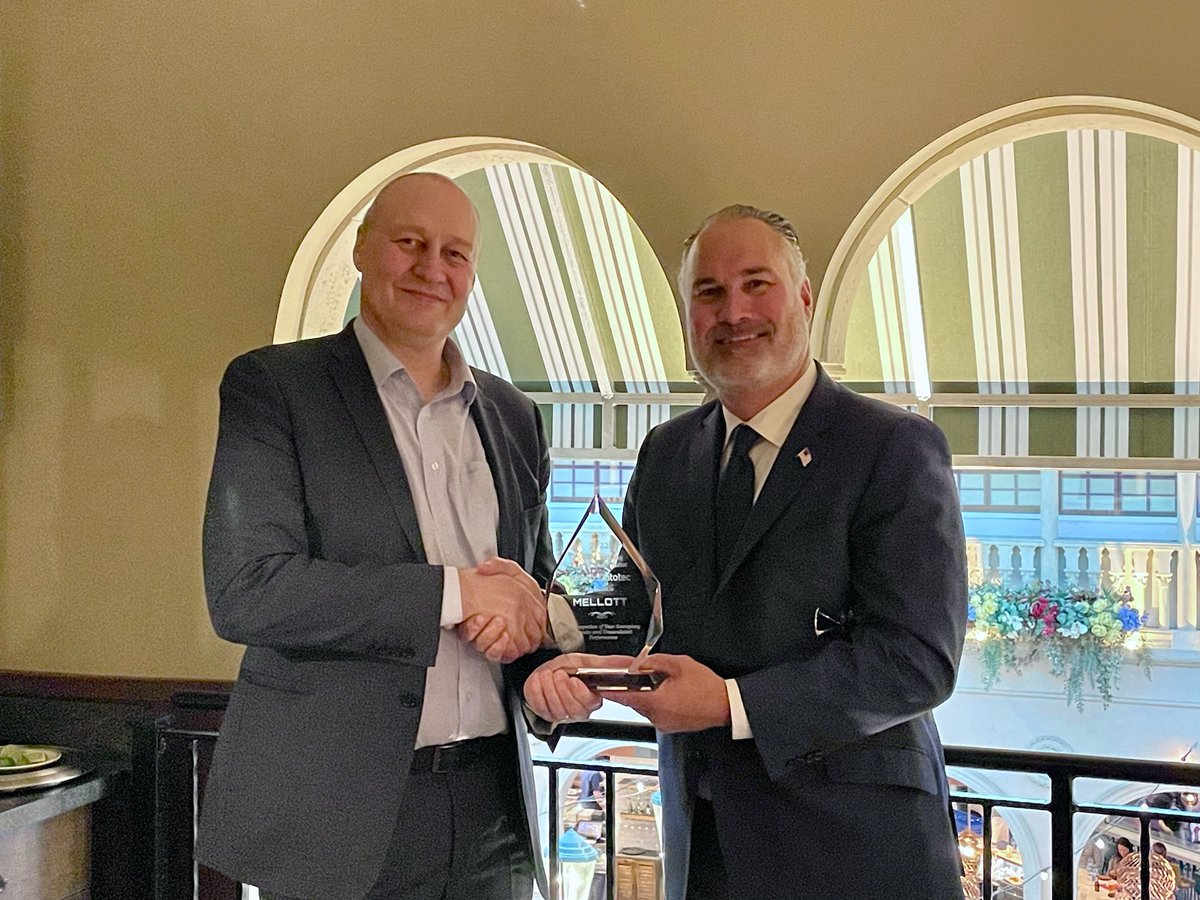 MellottCompany's tweet photo. Rich Blake, Mellott's President and CEO, accepts The 2022 Top Performing Global Distributor award from, Markku Simula #Metsooutotec President, at #CONEXPOCONAGG2023 and Paul Mellott, Mellott's Chairman, speaks at #ROCKPAC #MellottforLife https://t.co/3wO1QsAcLZ https://t.co/kLPklg9iBA