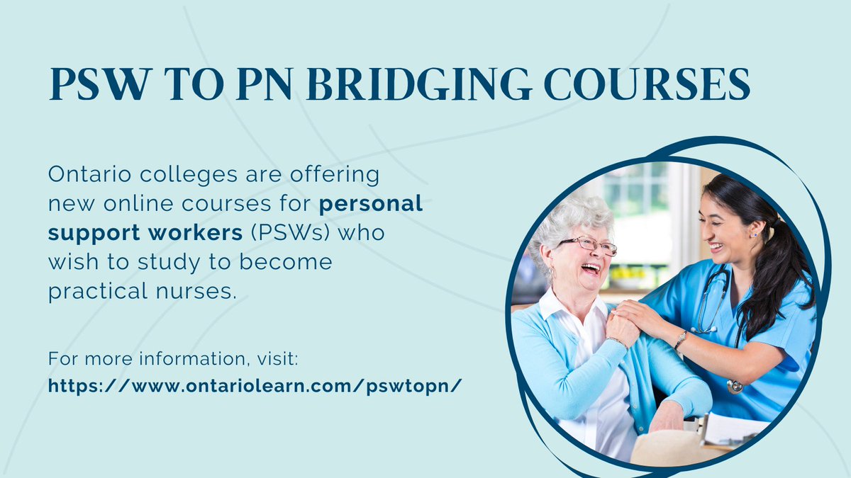 CollegesOntario's tweet photo. Personal support workers (PSWs) can now enrol in flexible practical nursing courses at Ontario colleges while continuing to work. Learn more: https://t.co/N1HsEL1d8A #PSWtoPN #pathtonursing @OntarioLearn @ONlongtermcare @ONtrainandstudy https://t.co/z0fPD8f2Pa