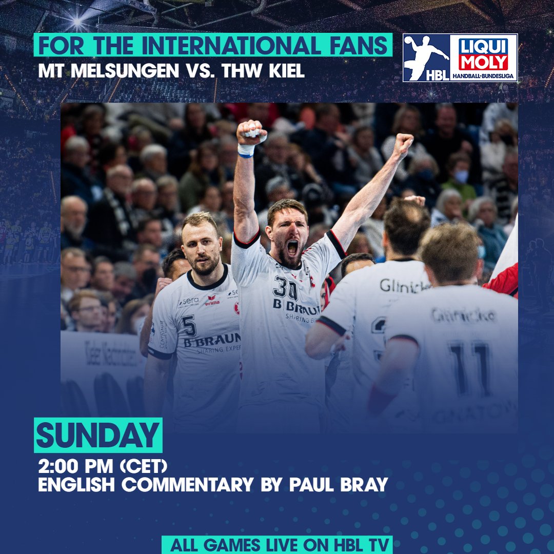 International fans, listen up‼️If there is no TV-contract in your country, you can watch all games live on HBL TV 🎉
On Sunday: MT Melsungen vs. <a href="/thw_handball/">THW Kiel</a> with english commentary by <a href="/PaulBray9/">Paul Bray</a>