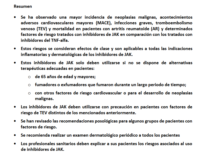 sefh_'s tweet photo. ⚠️Info para profesionales sanitarios: recomendaciones actualizadas para⬇️riesgo de efectos secundarios graves con los inhibidores de la JAK para enf. inflamatorias crónicas y dermatológicas (abrocitinib, baricitinib, filgotinib, tofacitinib y upadacitinib) https://t.co/KLZbI0Js6x https://t.co/9VnEOyrNiJ
