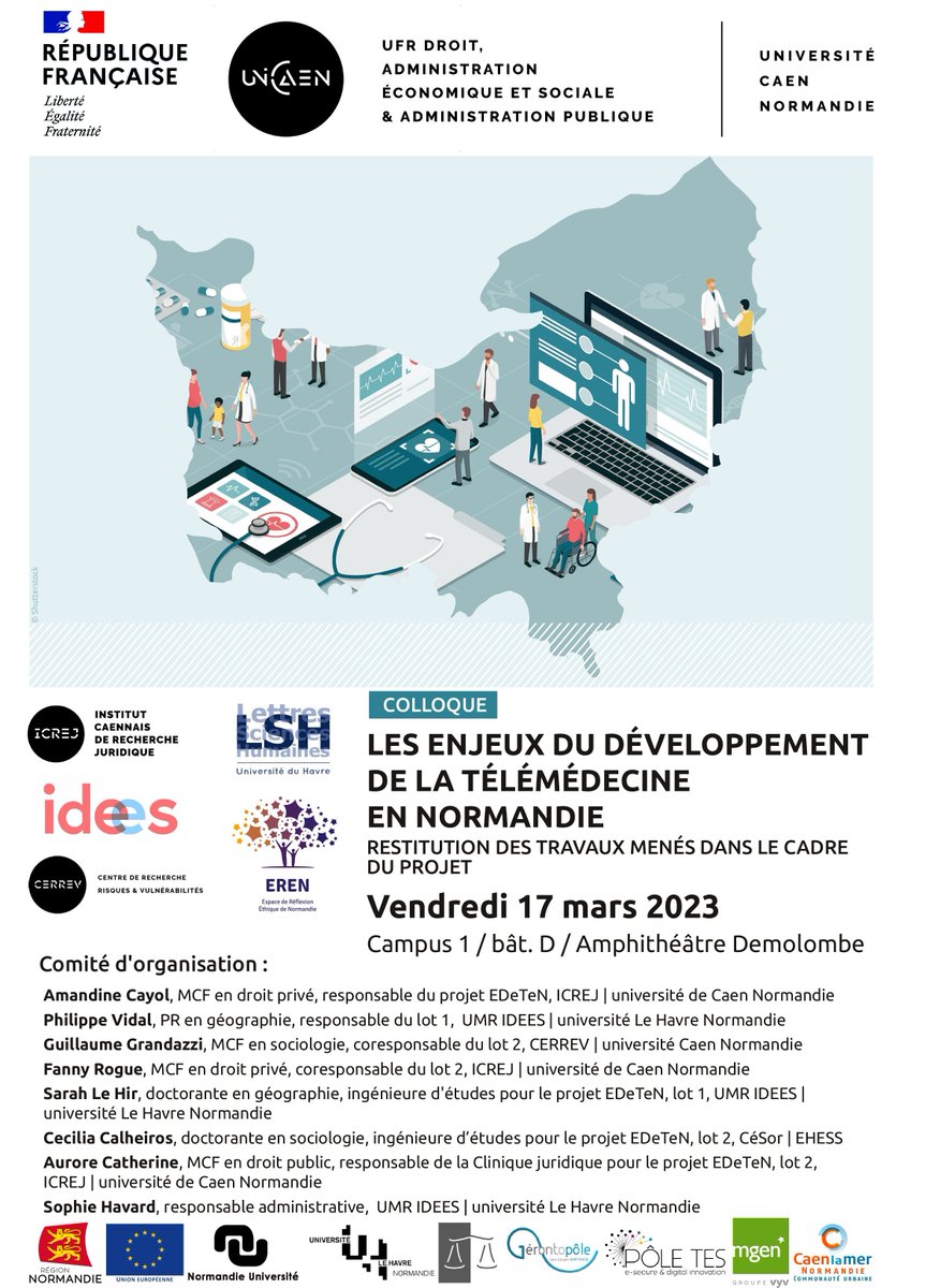 XavierHUMBERT3's tweet photo. Projet EDeTen - Les enjeux du développement de la télémédecine en Normandie. Restitution et temps d'échanges passionnants (et passionnés !) ce matin  @Universite_Caen Bravo aux organisateurs ! @normandieuniv @RegionNormandie @philippevidal @SarahLEHIR7 @CeciliaCalhe @Th_Douville https://t.co/77Ko16G1wW
