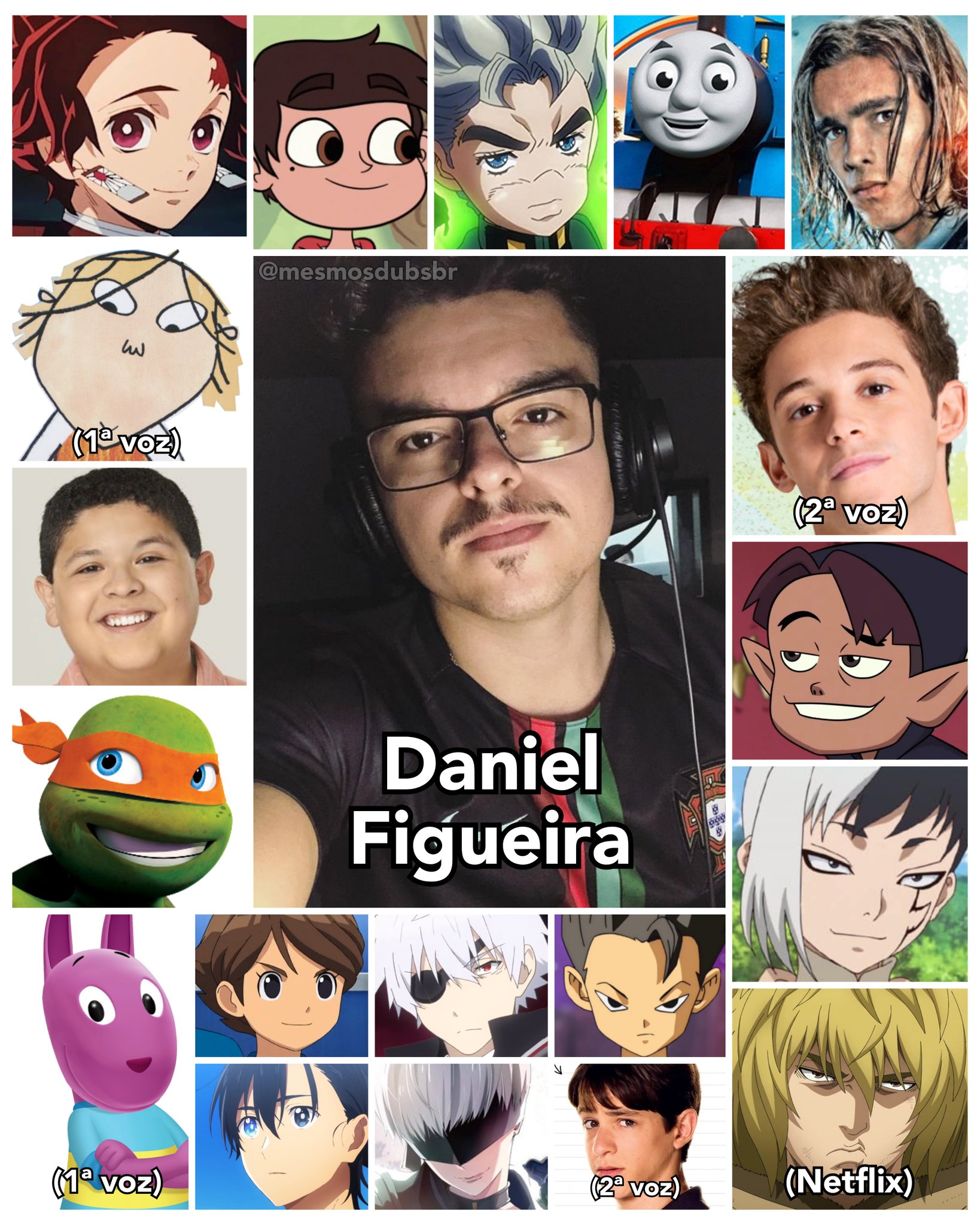 Personagens Com os Mesmos Dubladores! on X: Apenas o homem viciado em  dublar protagonista de anime, e outras cositas a más, desde criança Daniel  Figueira traz um excelente currículo! Daniel dublou o