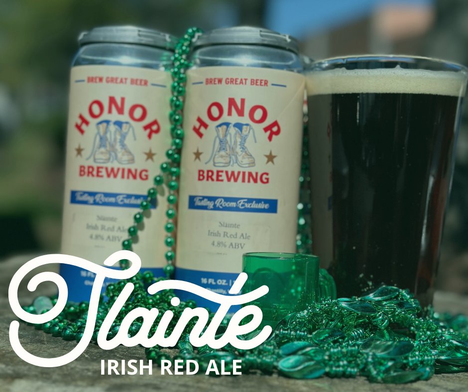 Happy St Patrick's Day! Join us in our tasting room for $5 Irish Red Ale and $6 Jameson Irish Whiskey. Don't forget to take home a 4-pack of our Irish Red Ale to celebrate all weekend long! #stpaddysday #honorbrewing #honoringthosewhoserve #alwayshonor #cheerstofreedom