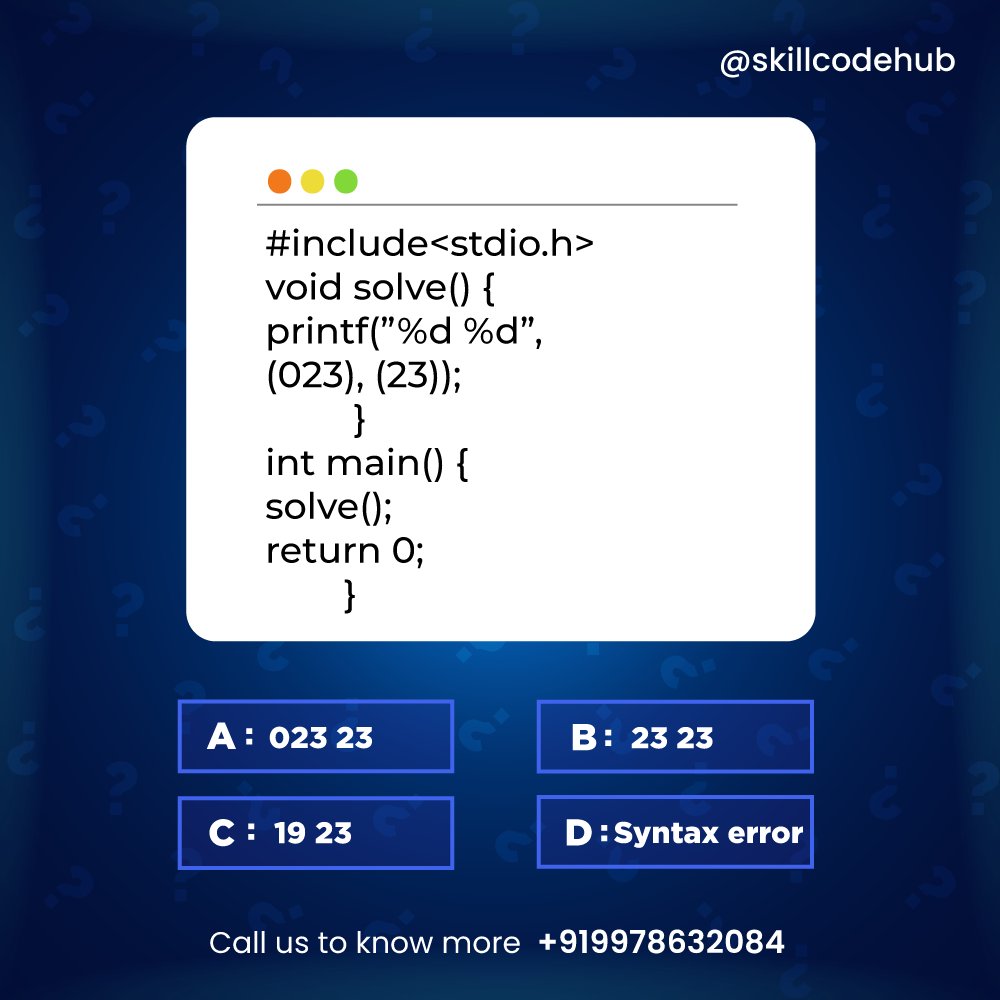 Skillcodehub's tweet image. "𝗔𝗿𝗲 𝘆𝗼𝘂 𝗮 𝗰𝗼𝗱𝗶𝗻𝗴 𝗻𝗶𝗻𝗷𝗮? 𝗧𝗲𝘀𝘁 𝘆𝗼𝘂𝗿 𝘀𝗸𝗶𝗹𝗹𝘀 𝘄𝗶𝘁𝗵 𝗼𝘂𝗿 𝗽𝗿𝗼𝗴𝗿𝗮𝗺𝗺𝗶𝗻𝗴 𝗾𝘂𝗶𝘇 𝗮𝗻𝗱 𝘀𝗲𝗲 𝘄𝗵𝗲𝗿𝗲 𝘆𝗼𝘂 𝘀𝘁𝗮𝗻𝗱 𝗶𝗻 𝘁𝗵𝗲 𝗰𝗼𝗺𝗽𝗲𝘁𝗶𝘁𝗶𝗼𝗻!"
Share your answers in the comments below.
#programmingquiz #skillcodehub